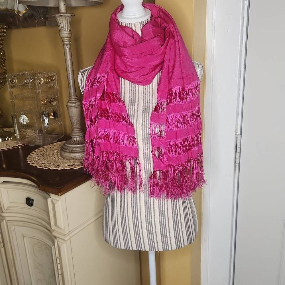 Hot pink fringe scarf